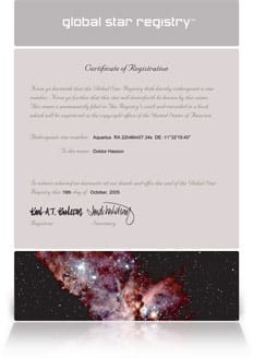 Your own star certificate